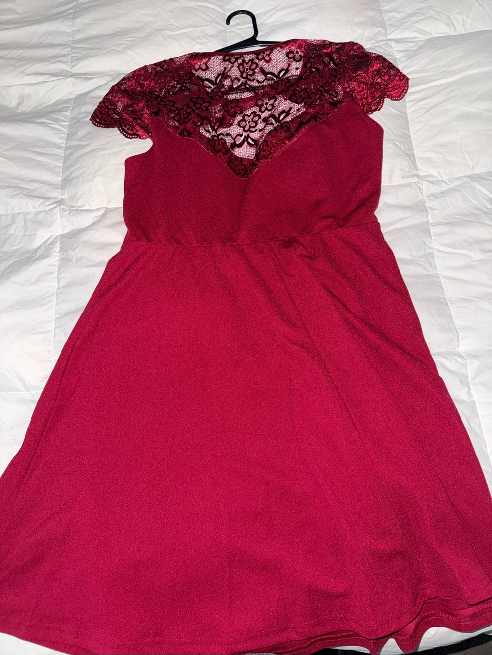 SHEIN Burgundy Lace Yoke Midi Dress